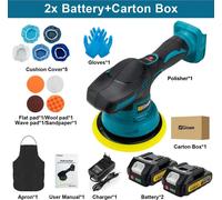 Polisseuse pour voiture - Alimentation par batterie 18 V - 2 batteries - 8 vitesses - 7 000 tr/min - Pour le cirage, le ponçage et la vitrification - Orange