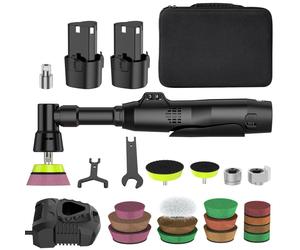 Polisseuse pour voiture - Mini polisseuse sans fil à double action RO/DA - Course de 12 mm - 6 000 tr/min - Compacte pour le detailing - Élimination des rayures - Kit standard