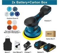Polisseuse sans balais - Polisseuse pour voiture 150 mm - 2 batteries - 6 vitesses - Sans fil - 7 000 tr/min - Orange