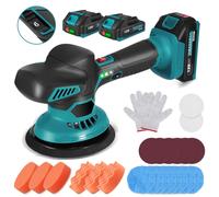 Polisseuse sans fil 150mm Polisseuse avec 2x batterie, 6 vitesses variables Kit de polissage orbital de voiture pour le détail, le polissage