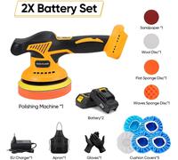Polisseuse sans fil pour voiture - Excentrique 9 mm - Plateau 150 mm - 8 vitesses 2800-6000 tr/min - 380 W - 2 batteries + chargeur inclus - Braun