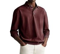 Polo à manches longues pour homme - En coton - Revers - Pour les loisirs et le travail - Couleur unie - Sans étiquette - Mode été - Pour le travail et les loisirs, rouge, 4XL