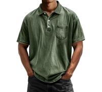 Polo de travail pour homme à manches courtes - Col rabattu - Coupe décontractée - Col en V boutonné - Chemise décontractée avec poche, Vert noir, 4XL