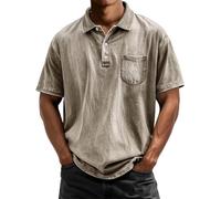 Polo de travail pour homme à manches courtes - Col rabattu - Coupe décontractée - Col en V boutonné - Chemise décontractée avec poche, kaki, 4XL