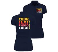 Polo personnalisé pour Femme avec Photo, Logo ou Texte personnalisé, ou Polo Uni avec Boutons classiques, Coupe régulière, Haut de travail élégant Sans impression (XL Bleu marine Multicolore)