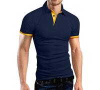 Polo pour homme - Coupe ajustée - Manches courtes - Extensible - T-shirt d'affaires formel - Chemises de travail solides - T-shirt à revers boutonné - T-shirt d'été décontracté - Confortable - Haut de