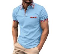 Polo pour homme, coupe classique, manches courtes, col boutonné, uni, t-shirt de golf tendance, chemises de travail décontractées, t-shirts et hauts pour hommes, bleu, 3XL