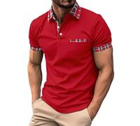 Polos pour hommes Polo coupe classique manches courtes uni col boutonné t-shirt haut mode golf t-shirt chemises de travail décontractées t-shirts et hauts pour hommes, Rouge, 3XL