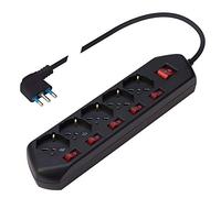 POLY POOL - PP2509.2 MULTI SWITCH Multiprise - 5 Prises Schuko Multistandard Bivalentes - Prise Gain de Place - 5 Interrupteurs pour Chaque Prise - Multiprise avec Interrupteur Câble 1,5 m