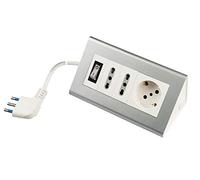 POLY POOL - PP2590S Bloc multiprises de bureau - Bloc multiprises à 2 prises bivalentes et prise Schuko - Bloc multiprises de 2 m de câble et interrupteur