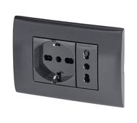 POLY POOL - PP6094.1X Kit d'encastrement avec postes de prise de courant électrique Pluristandard Schuko 10A/16A prise et prise USB 2.1A - Prise murale noire avec boitier rectangulaire pour fixation