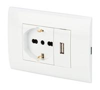 POLY POOL - PP6096X Kit à encastrer 250V avec poste prise courant électrique Schuko Pluristandard 10A - 16A italienne/allemande et prise USB 2.1A - Blanc avec boîtier pour le montage mural