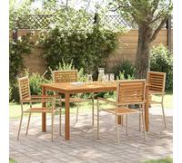 Poly ratin Bois d'acacia Moderne Jardin terrasse 150x90x74cm Beige | Ensemble de salle à manger jardin 5 pieces Beige Table et chaises empilables Poly ratan Acacia pour exterieur terrasse patio