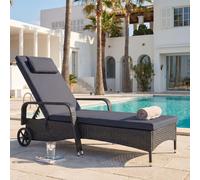 Poly-Rattan Bain de soleil Carrara, Relax chaise longue de jardin, alu ~ anthracite, coussin gris