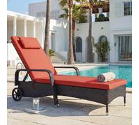 Poly-Rattan Bain de soleil Carrara, Relax chaise longue de jardin, alu ~ anthracite, coussin terracotta