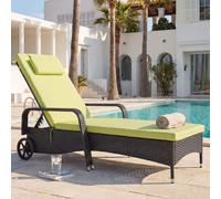 Poly-Rattan Bain de soleil Carrara, Relax chaise longue de jardin, alu ~ anthracite, coussin vert clair