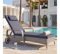 Poly-Rattan Bain de soleil Carrara, Relax chaise longue de jardin, alu ~ gris, coussin gris foncé