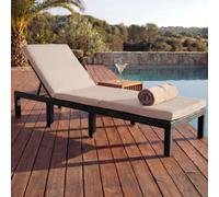 Poly-Rattan Bain de soleil HWC-A51, Relax chaise longue de jardin ~ Basic anthracite, coussin crème