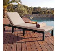 Poly-Rattan Bain de soleil HWC-A51, Relax chaise longue de jardin ~ Basic marron, coussin crème