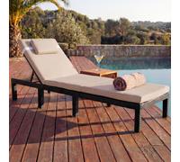 Mendler Bain de soleil HWC-A51 en poly-rattan – Premium brun, coussin crème