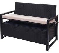 Poly-Rattan Banc 2 places HWC-F39, Banc de jardin coffre, compartiment de rangement Coussin d'assise ~ anthracite, coussin beige