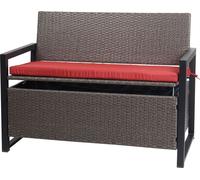 Poly-Rattan Banc 2 Places Hwc-F39, Banc De Jardin Coffre, Rangement Coussin D'assise Gris Chiné, Coussin Rouge Gris