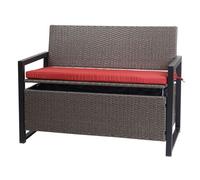 Poly-Rattan Banc 2 Places Hwc-F39, Banc De Jardin Coffre, Rangement Coussin D'assise Gris Chiné, Coussin Rouge Gris