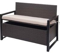 Mendler Banc 2 Places en Poly rotin HWC-F39, Banc Coffre, Gris, Coussins Beige