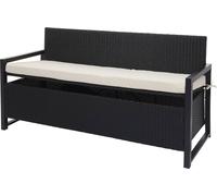 Poly-Rattan Banc 3 places HWC-F39, Banc de jardin coffre, compartiment de rangement Coussin d'assise ~ anthracite, coussin crème