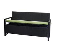 Poly-Rattan Banc 3 Places Hwc-F39, Banc De Jardin Coffre, Rangement Coussin D'assise Anthracite, Coussin Vert Gris