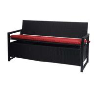 Poly-Rattan Banc 3 Places Hwc-F39, Banc De Jardin Coffre, Rangement Coussin D'assise Anthracite, Coussin Bordeaux Rouge