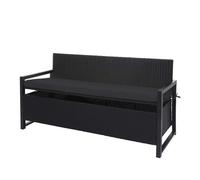 Poly-Rattan Banc 3 Places Hwc-F39, Banc De Jardin Coffre, Rangement Coussin D'assise Anthracite, Coussin Noir Noir