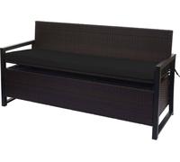 Poly-Rattan Banc 3 places HWC-F39, Banc de jardin coffre, rangement Coussin d'assise ~ brun, coussin noir