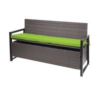 Poly-Rattan Banc 3 Places Hwc-F39, Banc De Jardin Coffre, Rangement Coussin D'assise Gris Chiné, Coussin Vert Vert