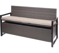 Poly-Rattan Banc 3 places HWC-F39, Banc de jardin coffre, rangement Coussin d'assise ~ gris chiné, coussin beige