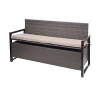 Poly-Rattan Banc 3 Places Hwc-F39, Banc De Jardin Coffre, Rangement Coussin D'assise Gris Chiné, Coussin Beige Gris