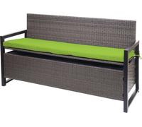 Mendler Banc de jardin en rotin HWC-F39 3 places coffre Gris chiné Coussins verts