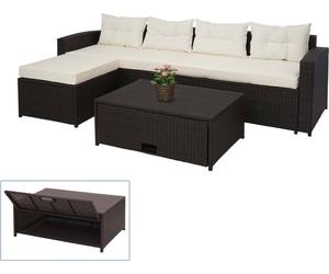 Poly-Rattan Garniture HWC-J34, balcon/jardin/lounge-set Ensemble de sièges canapé, compartiment de rangement ~ brun, coussin crème-beige