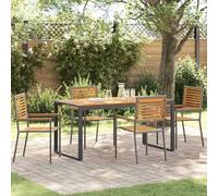 Poly résistant aux intempéries Repas extérieur rectangulaire Gris 160x80x75 | Ensemble repas jardin 5 pcs Gris marron table chaise Polyrotin acacia extérieur meuble résistant intempéries