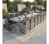 Poly rotin Ensemble de salon de jardin table à manger Lounge 17 pièces Set de jardin 1x table + 12x chaises + 4x tabourets - gris