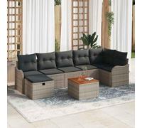 Poly rotin Gris Moderne Jardin terrasse Ensemble 8 Pieces 55 x 55 x 37 cm | Ensemble de canapé de jardin 8 pieces avec coussins Gris Poly rotin et bois d acacia modulable avec table et rangement