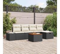 Poly rotin imperméable Salon de jardin design 6 pièces Noir 55x55x37cm | Ensemble Canape Jardin 6 Pieces Noir Poly Rotin avec Coussins, Salon Exterieur Modulaire avec Rangement, Table et Pouf pour