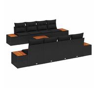 Poly rotin modulaire Moderne avec Coussin 9 pièces Noir 55x55x37 cm | Ensemble canapé jardin 9 pieces avec coussins Noir Poly rotin modulaire salon exterieur terrasse table acacia