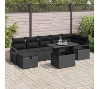 Poly rotin résistant aux intempéries modulaire terrasse 8 pièces Noir | Ensemble canapé jardin 8 pcs Noir Poly rotin modulaire avec coussins et table verre pour terrasse patio