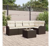 Poly rotin résistant Salon Moderne 6 pièces Marron 55x55x37 cm | Ensemble canapé jardin 6 places Marron Poly rotin modulable avec coussins et table pour terrasse extérieur