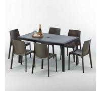 Poly rotin table rectangulaire avec 6 chaises colorées en poly rotin 150x90 noir