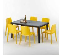 Poly rotin table rectangulaire avec 6 chaises colorées en poly rotin 150x90 noir