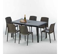 Poly rotin table rectangulaire avec 6 chaises colorées en poly rotin 150x90 noir