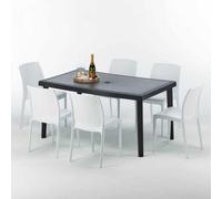 Poly rotin table rectangulaire avec 6 chaises colorées en poly rotin 150x90 noir