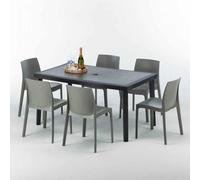 Poly rotin table rectangulaire avec 6 chaises colorées en poly rotin 150x90 noir